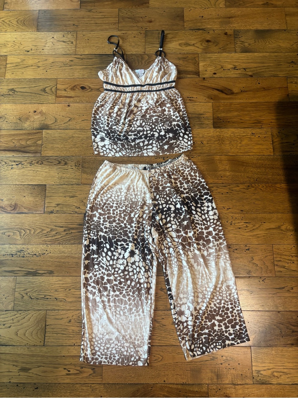 Linea Donatella Women's Brown Animal-Print Two-Piece Lounge Set Size Large